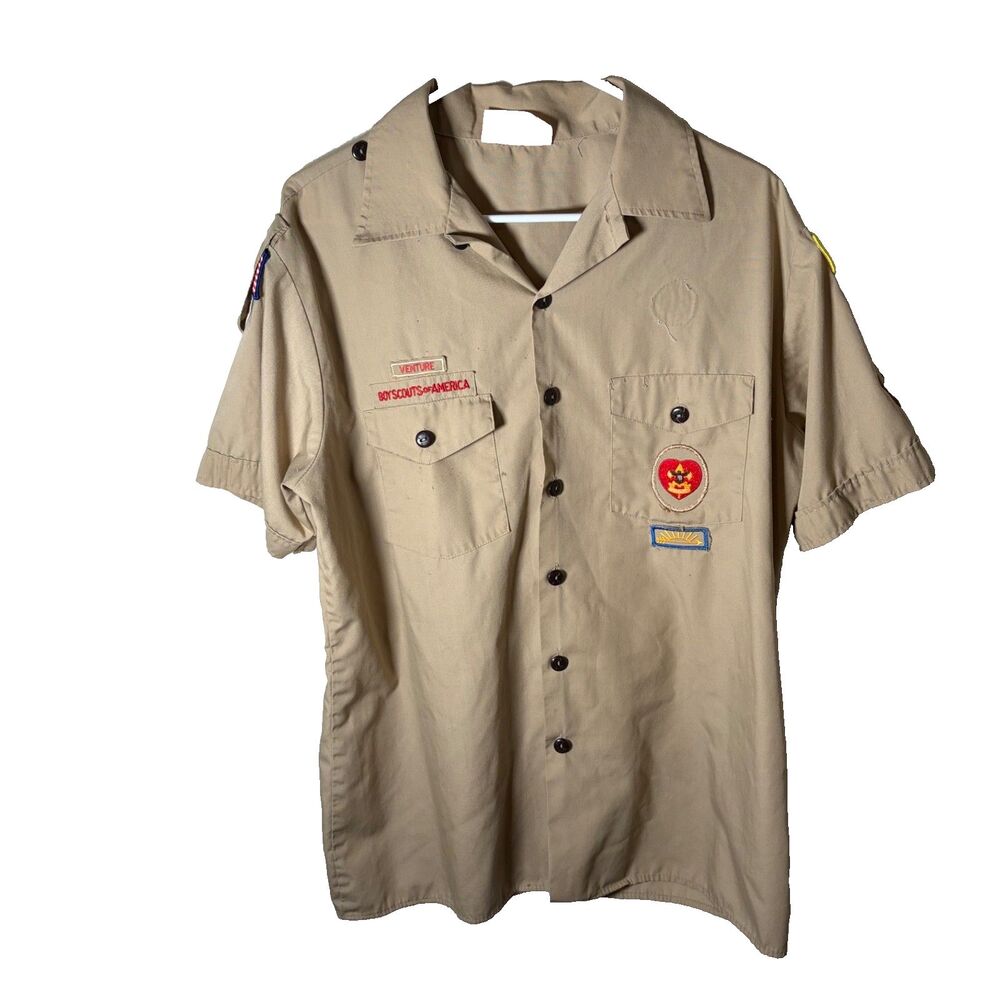 Boy Scouts of America Men's Uniform Shirt Large Short Sleeve Patches